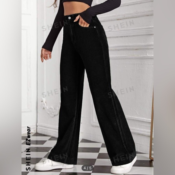 SHEIN EZwear High Waist Ribbed Slant Pocket
Cord Black Pants - Picture 3 of 8